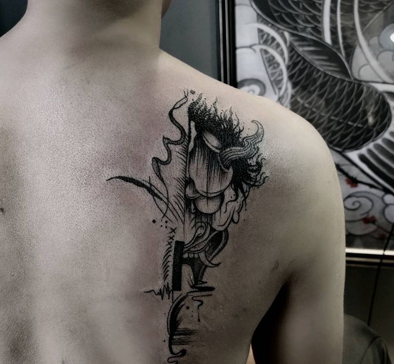 般若纹身图片_背部新传统纹身图案