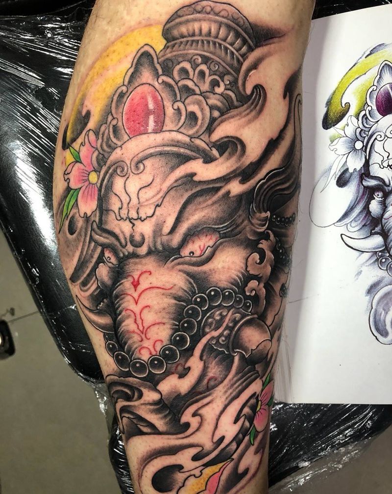 象神包腿纹身图片