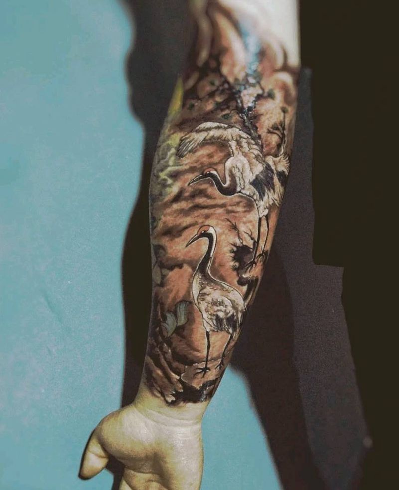 仙鹤纹身图片_手臂纹身图案