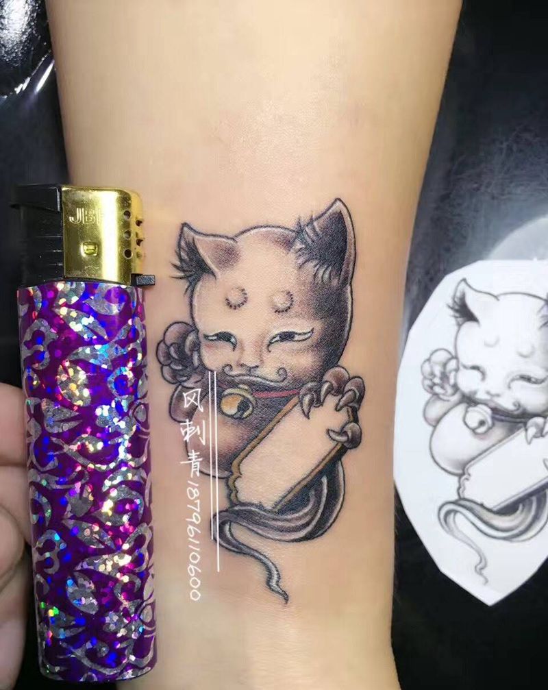 招财猫纹身图片