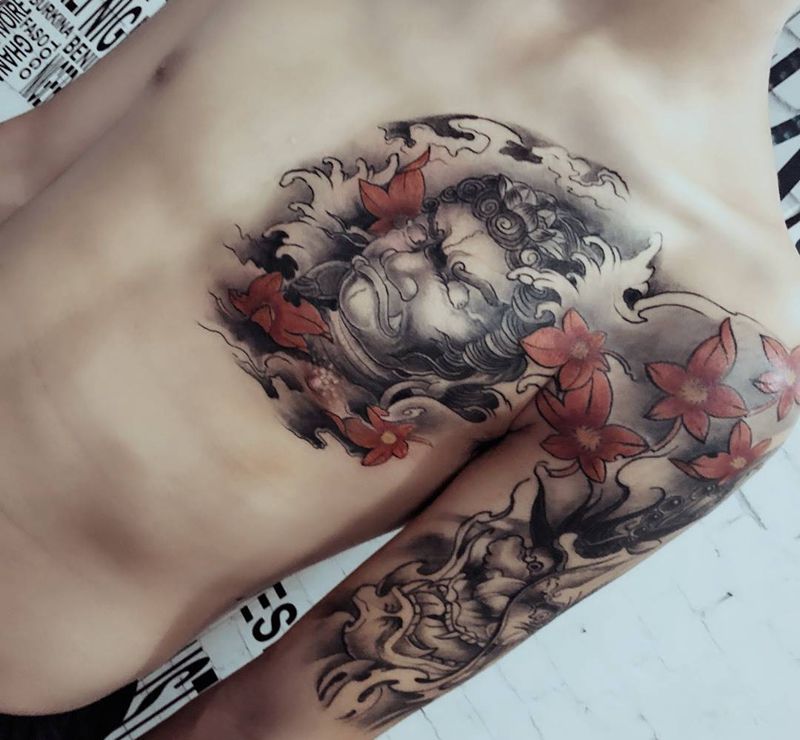 不动明王般若纹身图片_胸部手臂新传统纹身图案