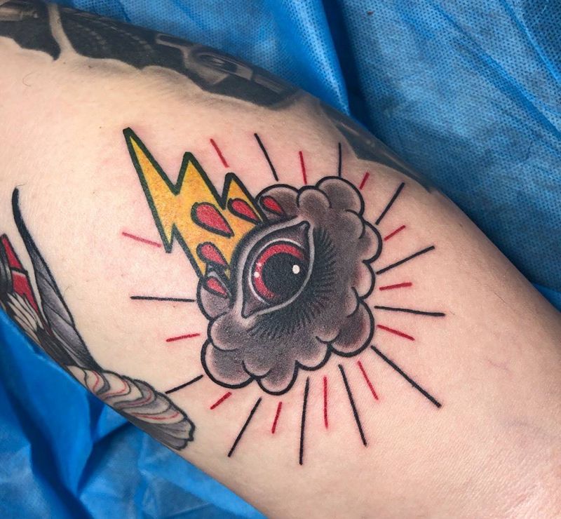 上帝之眼纹身图片_腿部Old SchoolNew School纹身图案