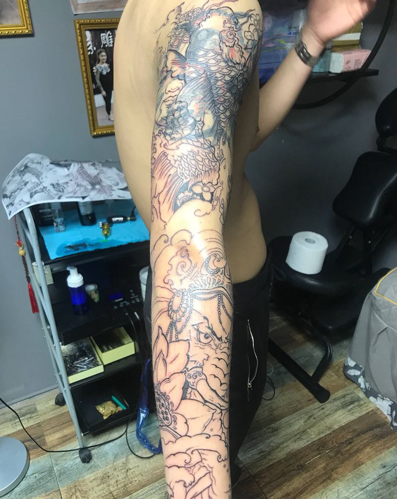 花臂拼接（遮盖大臂纹身）纹身图片