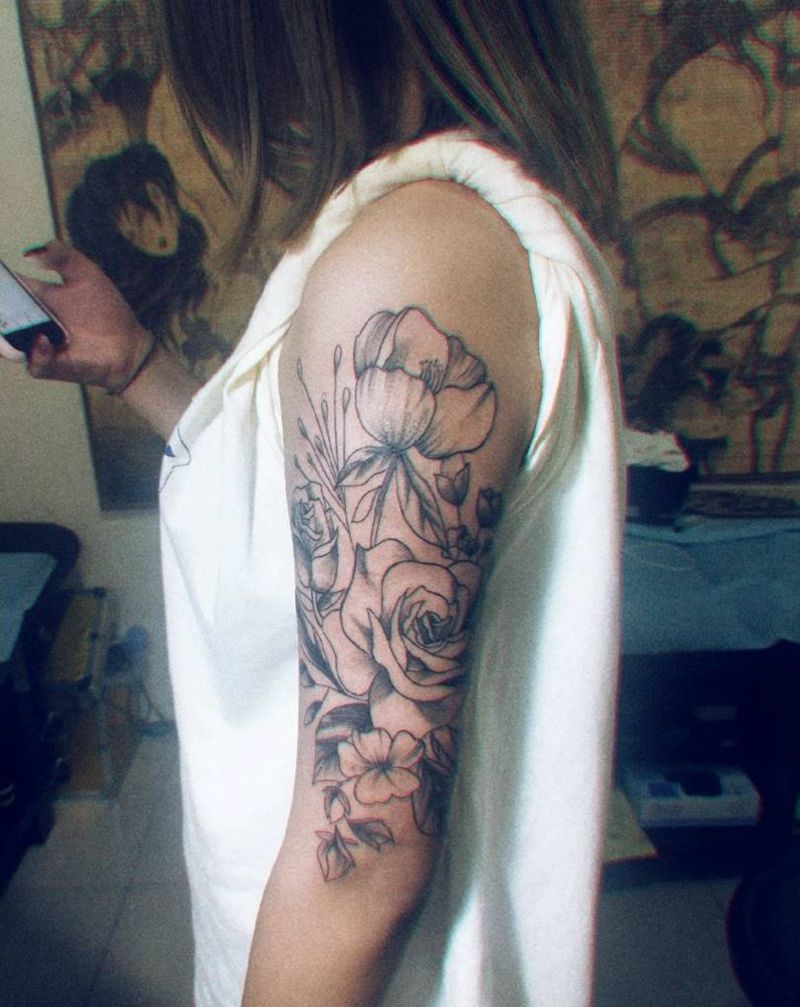 花臂纹身图片_手臂素花纹身图案