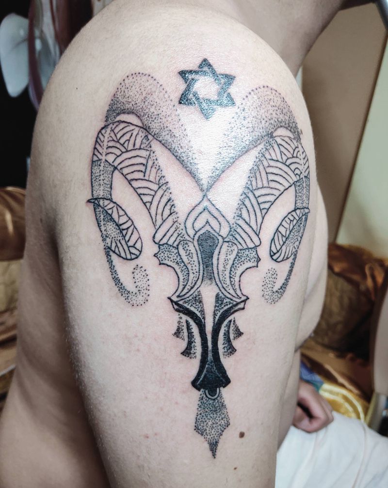 白羊座六芒星纹身图片_手臂纹身图案