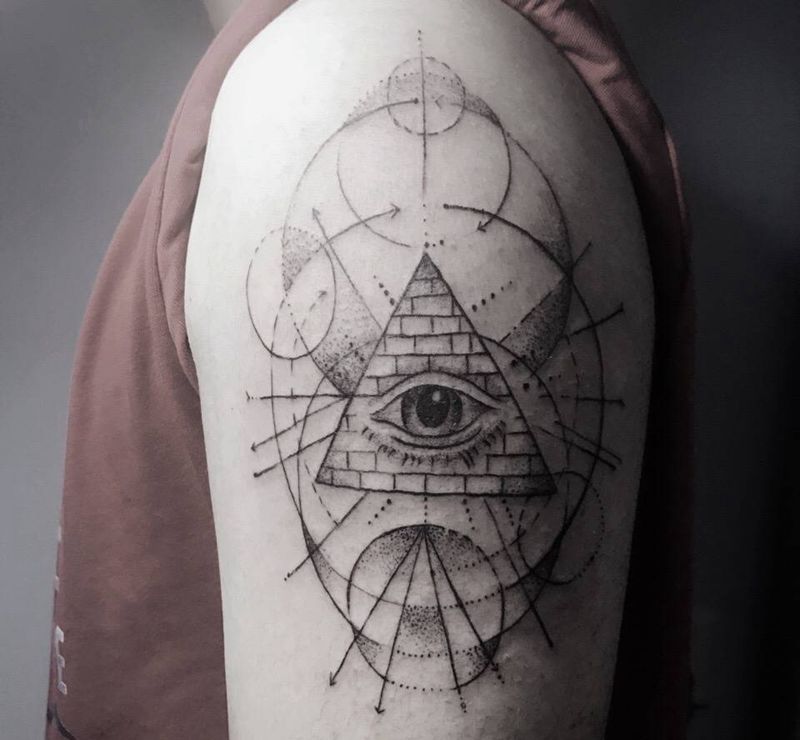 上帝之眼纹身图片_成品清新几何手臂纹身图案