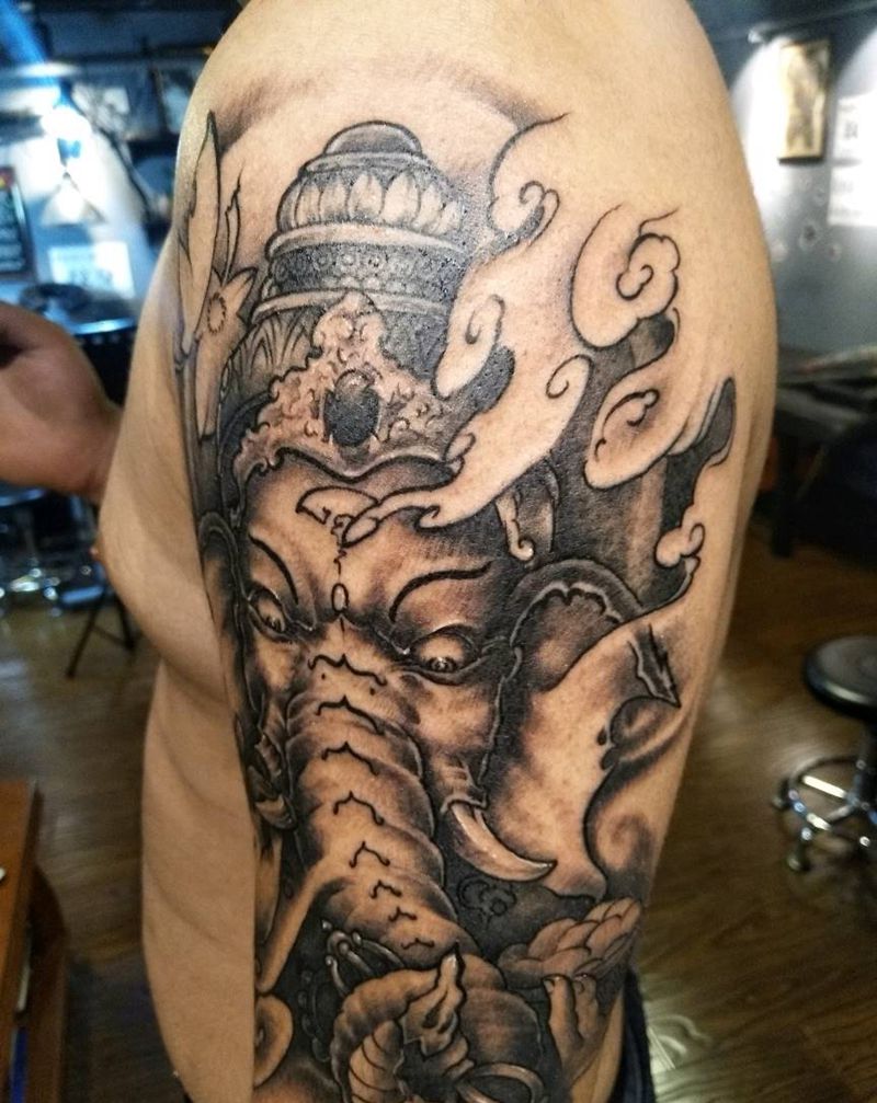 象神纹身图片_手臂新传统纹身图案