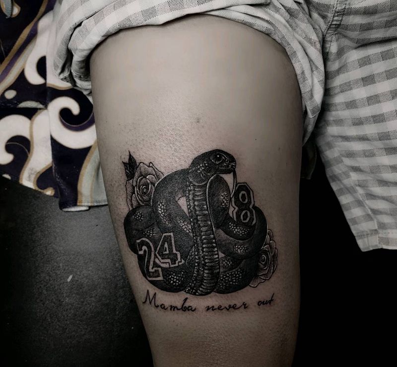 纪念科比詹姆斯同款纹身图片_腿部纹身图案