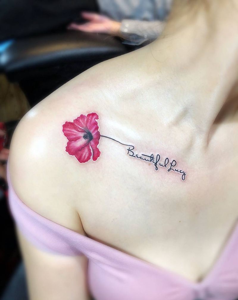 闺蜜图，彩色小罂粟纹身图片