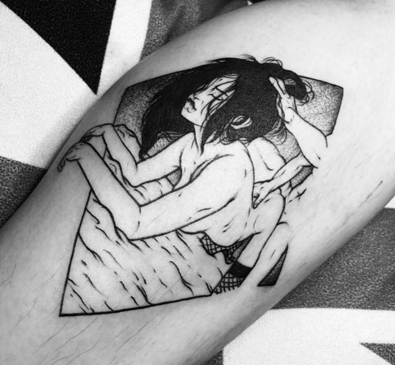 暗黑小图纹身图片_腿部清新成品纹身图案