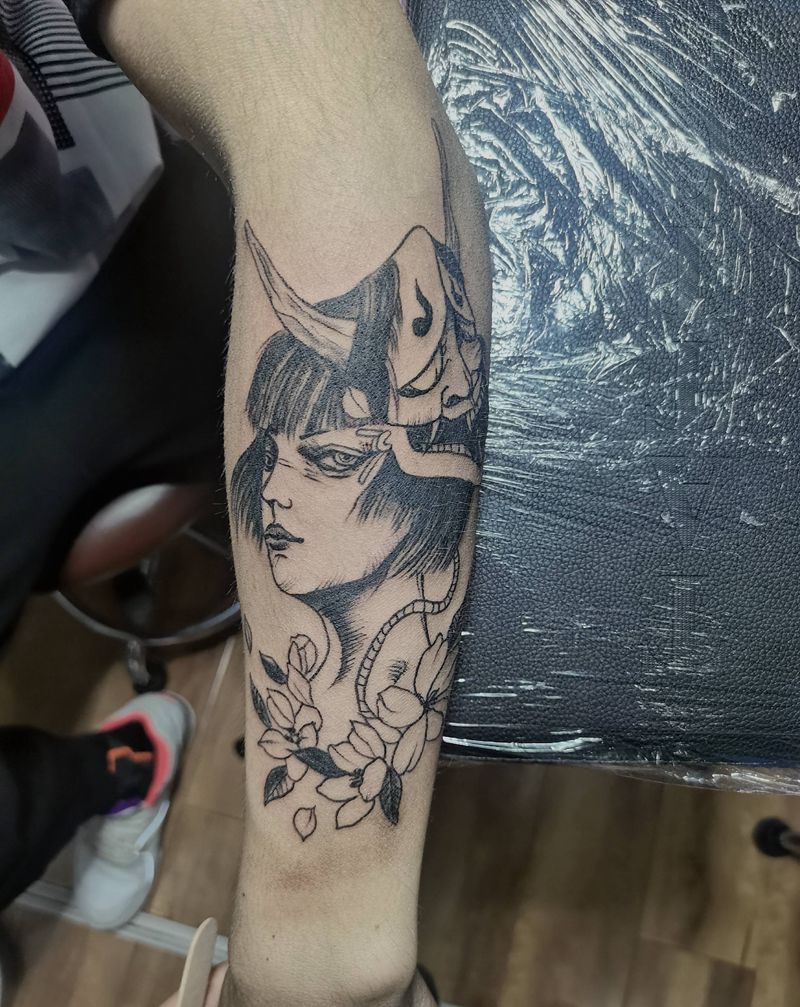 艺妓女头纹身图片_手臂纹身图案