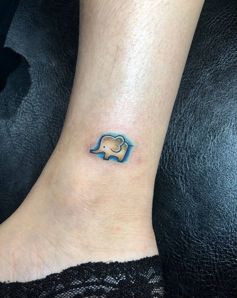 彩色小象，小清新图案纹身图片