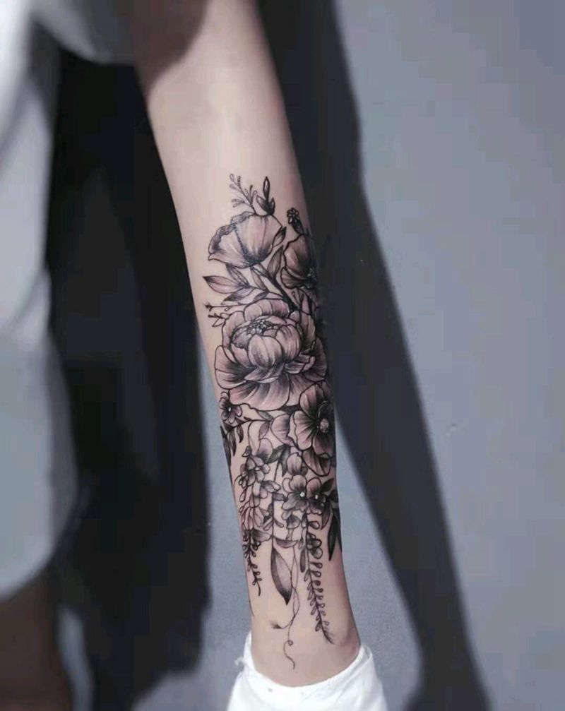素花纹身图片_手臂纹身图案