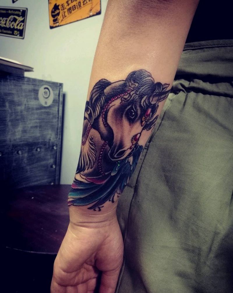 独角兽  遮盖作品纹身图片_手臂动物成品纹身图案