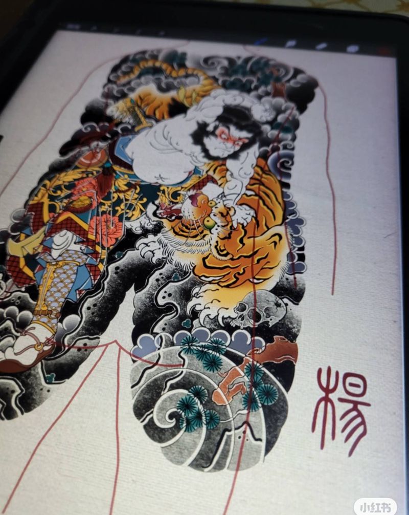 老传统武松纹身图片_背部老传统武松虎纹身图案