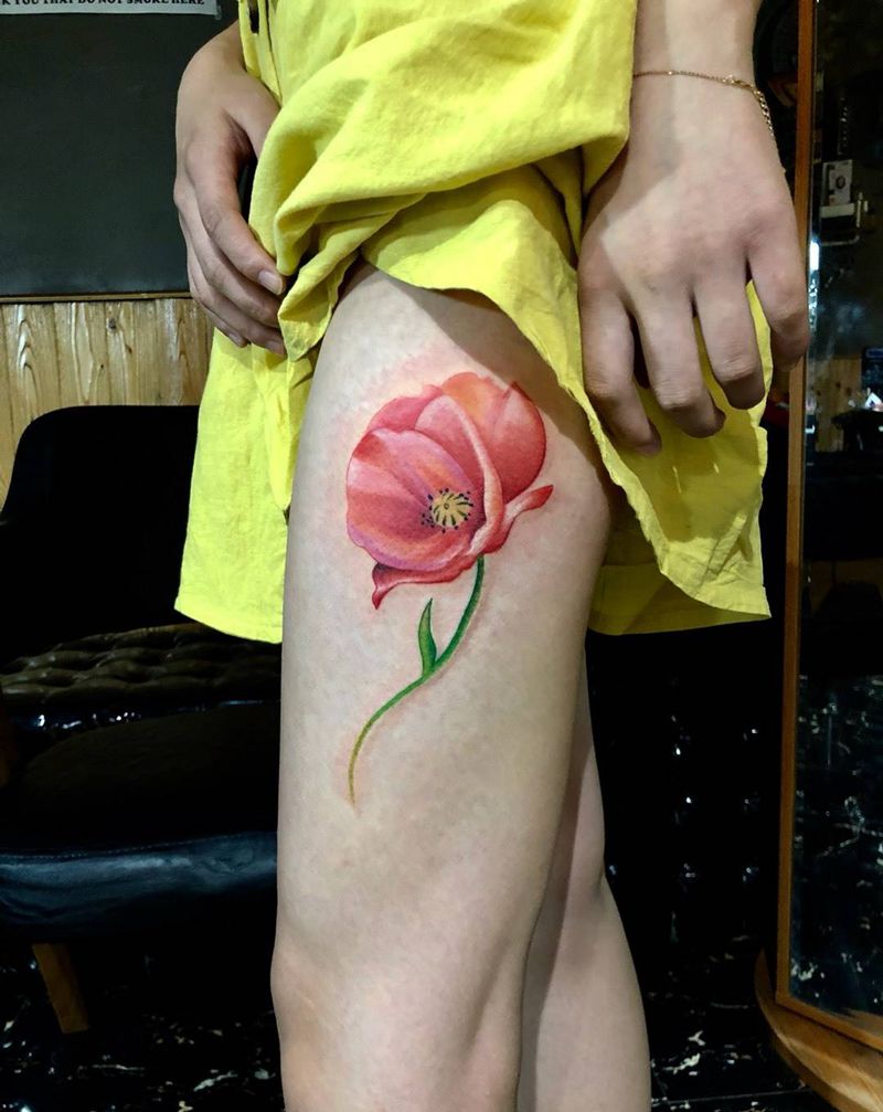 虞美人，大腿纹身纹身图片