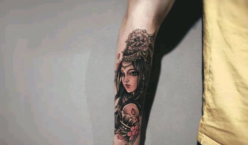 艺伎 一枚纹身图片_手臂纹身图案