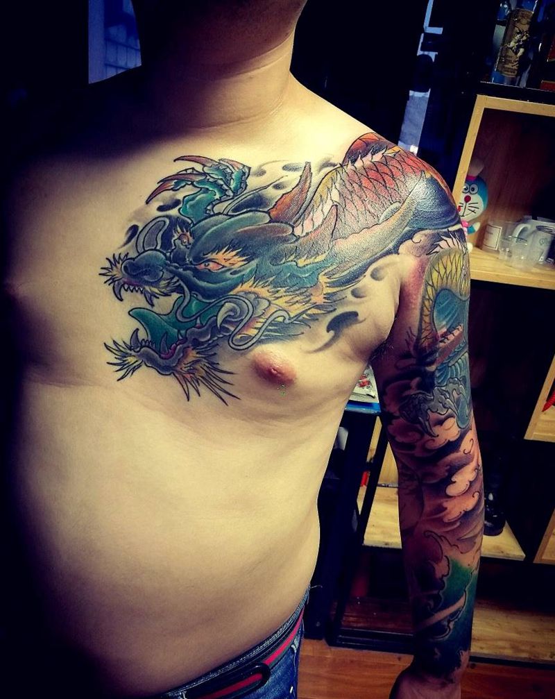 旧图修改添加纹身图片_胸部手臂传统动物成品纹身图案