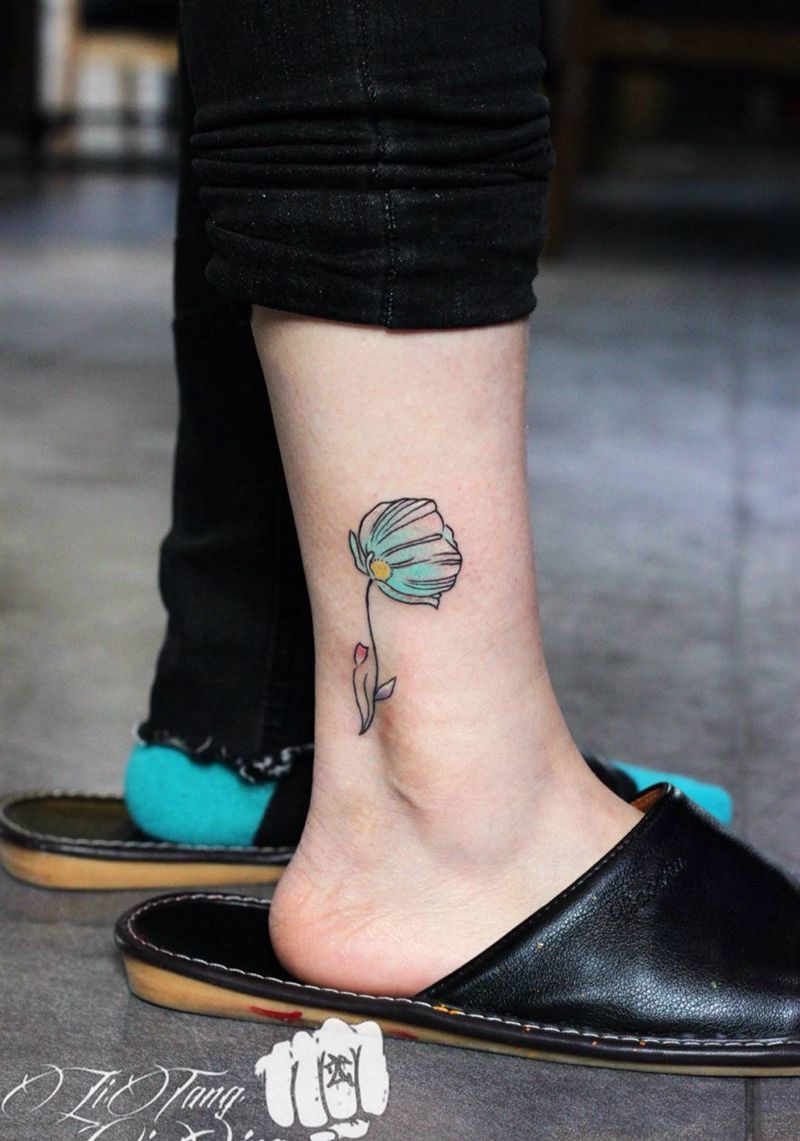 这个颜色小清新纹身图片_成品脚部清新植物静物原创纹身图案