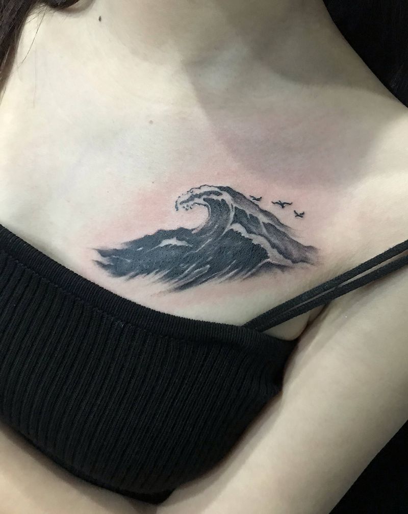 水浪纹身图片_新传统纹身图案