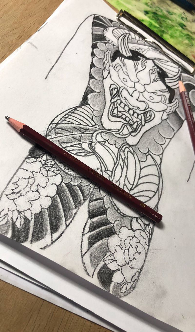 设计般若传统满背纹身图片_背部老传统纹身图案