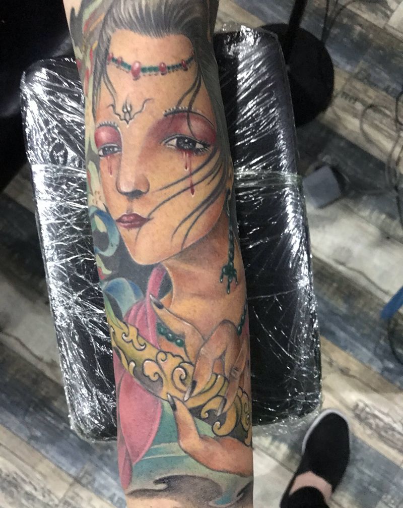 古风美女纹身图片_新传统纹身图案