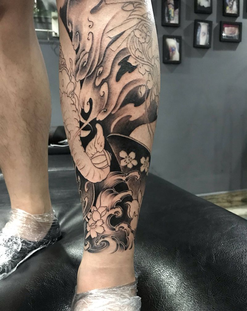 象神美女配纹身图片_新传统纹身图案