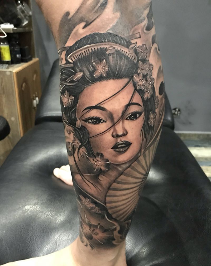 艺妓象神纹身图片_新传统纹身图案