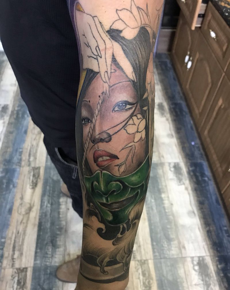 艺妓纹身图片_新传统纹身图案