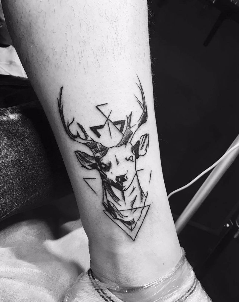 鹿先生纹身图片_成品脚部欧美动物静物纹身图案