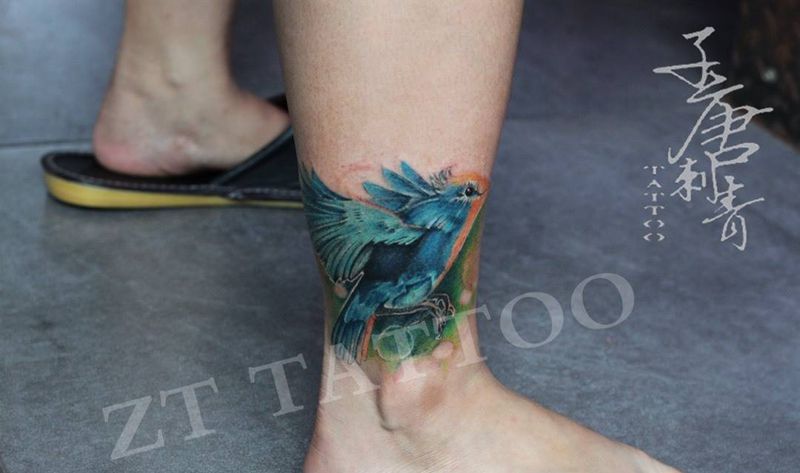 遮盖纹身图片_成品腿部欧美动物纹身图案