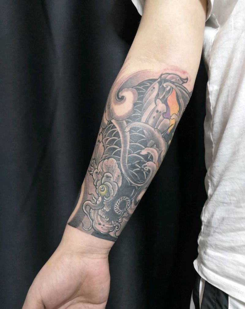 遮盖鲤鱼纹身图片_新传统纹身图案