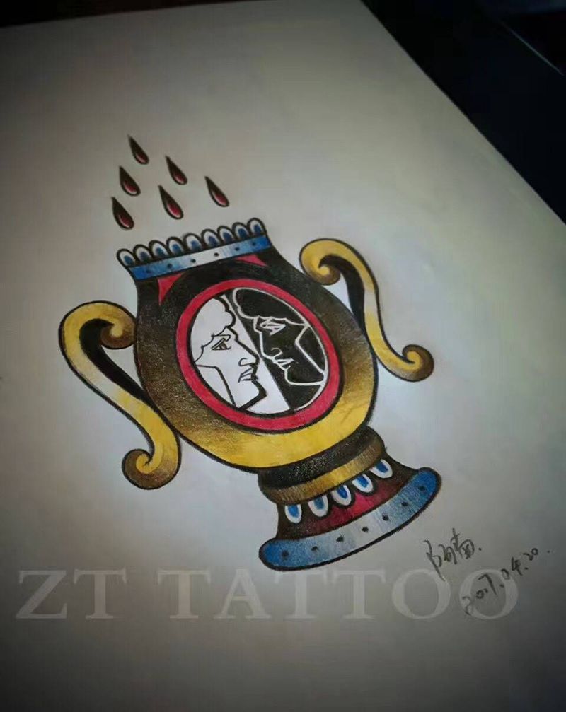 水瓶双子座设计稿纹身图片_手稿欧美星座原创静物手臂纹身图案