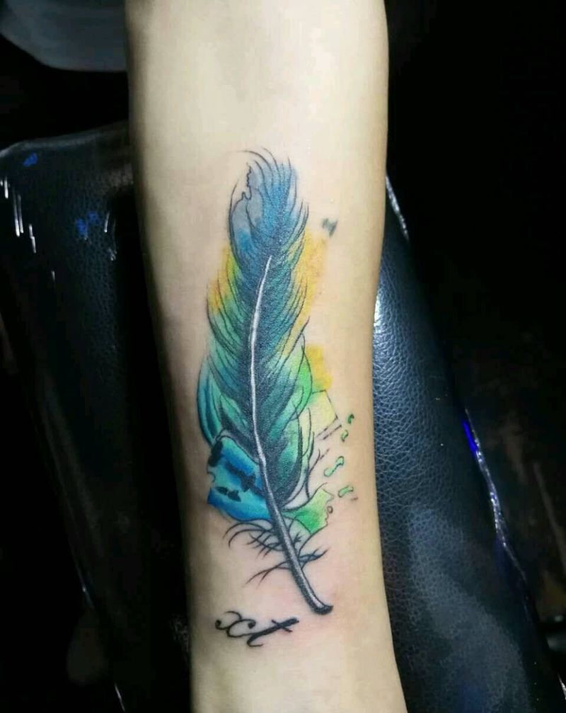 羽毛遮盖心电图纹身图片