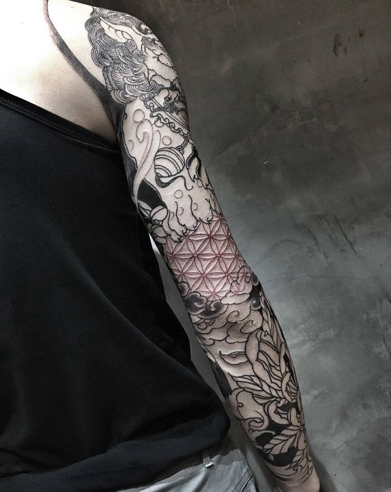 唐狮 花臂纹身图片