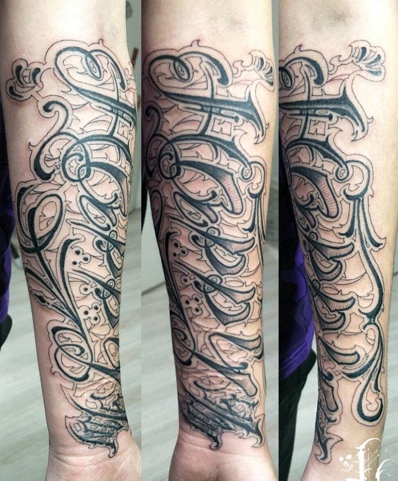 100远活动  小臂花体纹身图片