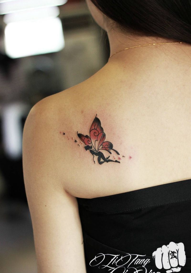 女孩需要自己的守护精灵纹身图片_背部清新成品纹身图案