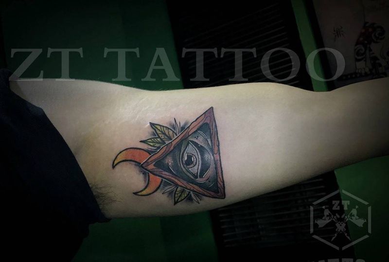 上帝之眼纹身图片_成品手臂欧美静物植物宗教纹身图案