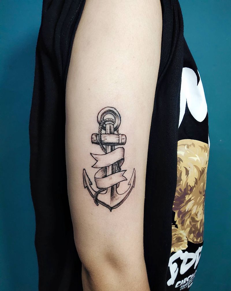船锚纹身图片_手臂点刺纹身图案