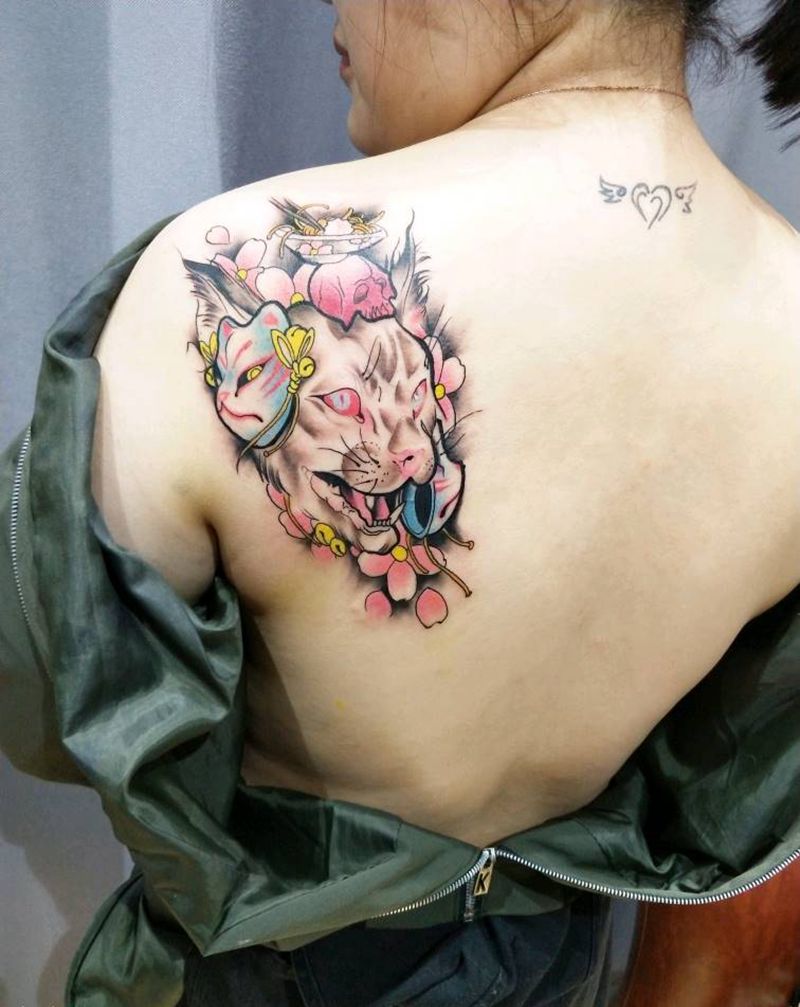 猫头面具纹身图片