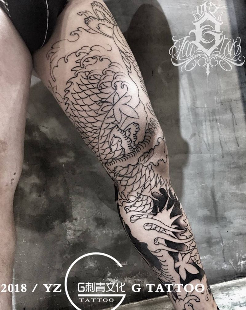 龙腿 未完纹身图片