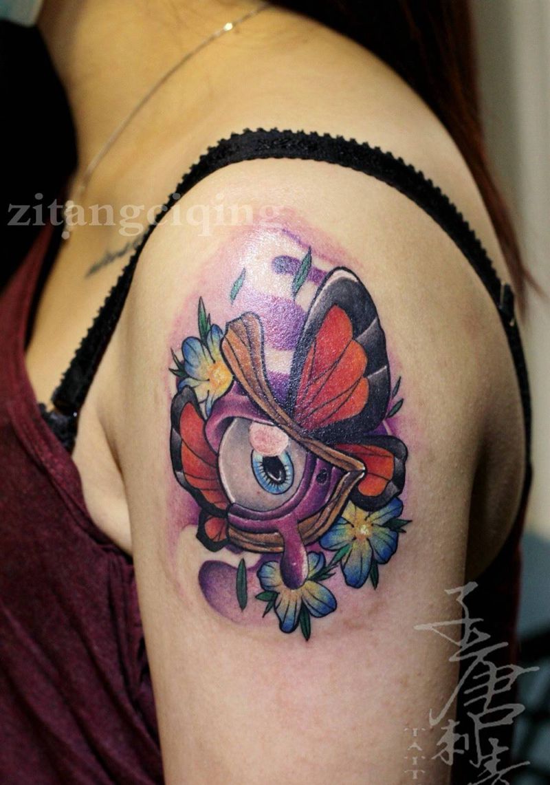 飞去吧哈哈哈纹身图片_成品手臂欧美几何植物静物人物鬼神纹身图案