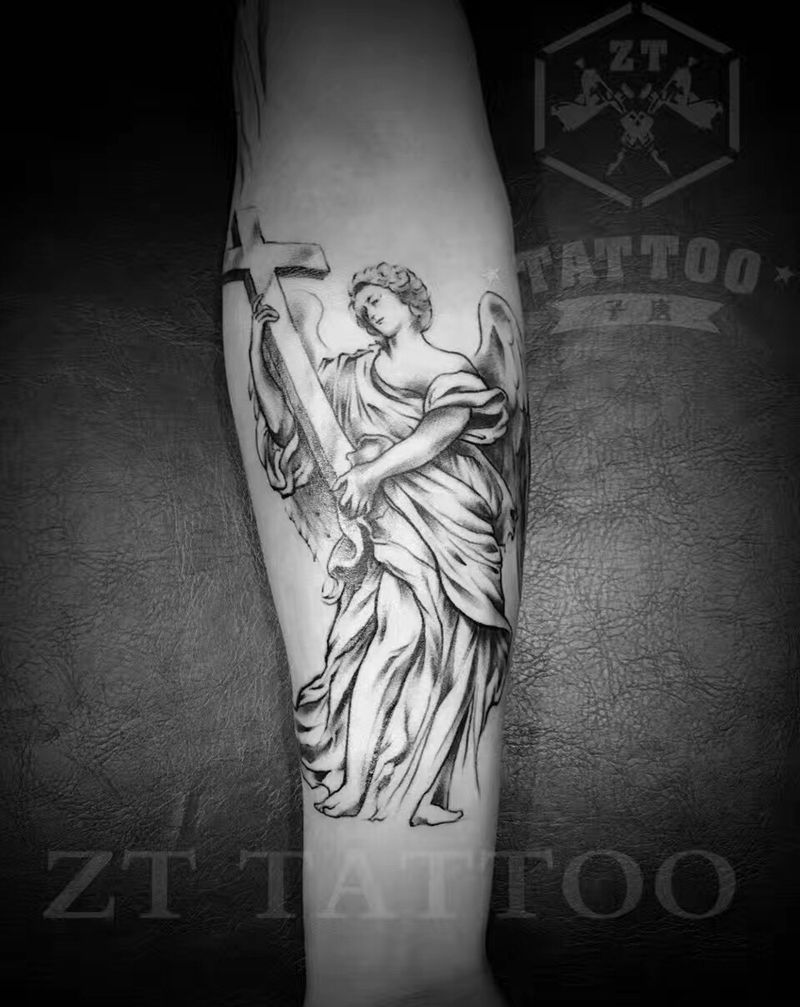 天使纹身图片_成品宗教人物手臂纹身图案