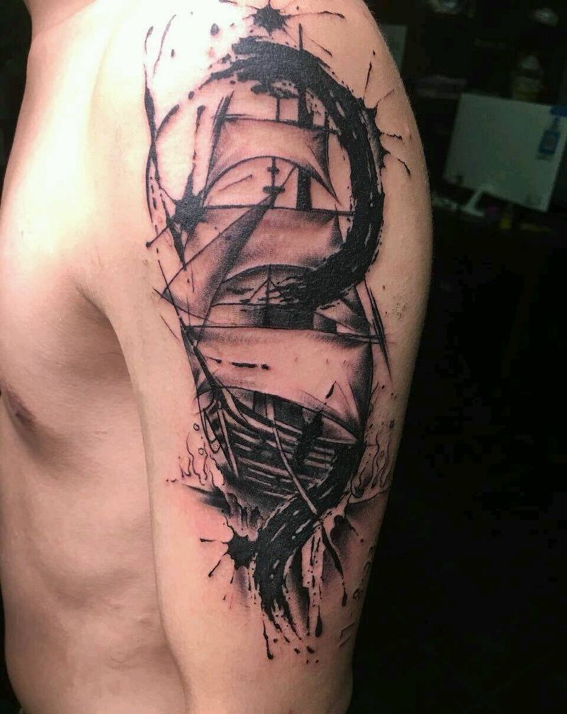 大臂帆船纹身图片