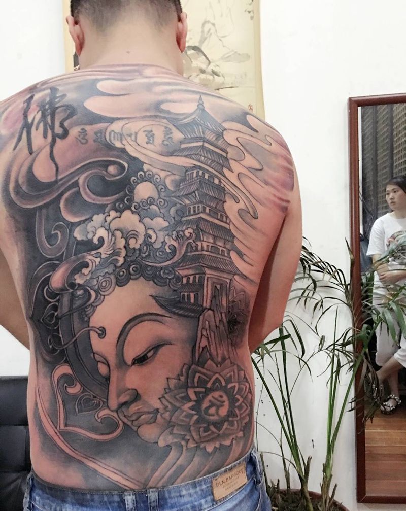 佛头大背纹身图片