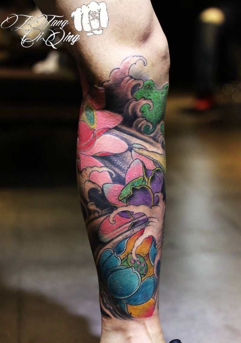 这个颜色还可以纹身图片_成品腿部传统清新习俗动物人物植物静物鬼神纹身图案