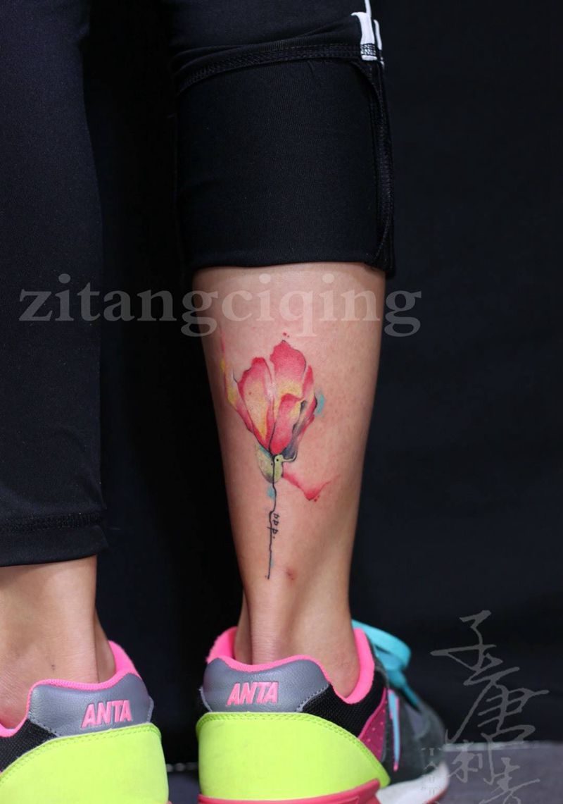 花纹身图片_成品脚部清新植物原创纹身图案