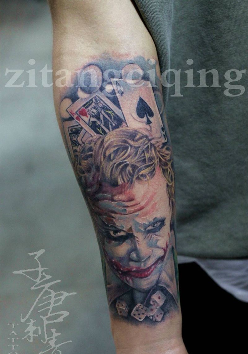 小丑纹身图片_成品欧美手臂人物纹身图案