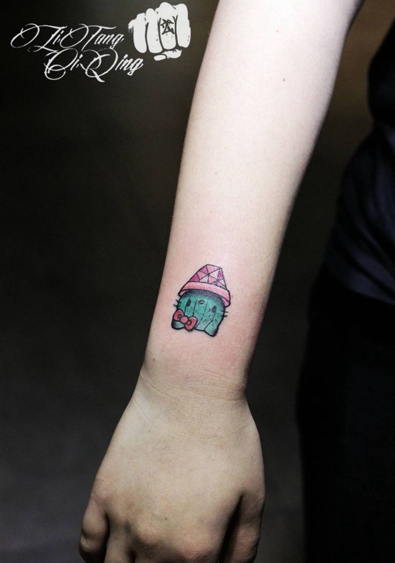 旧纹身修改Kitty猫纹身图片_成品手臂手部欧美清新动物植物静物原创纹身图案