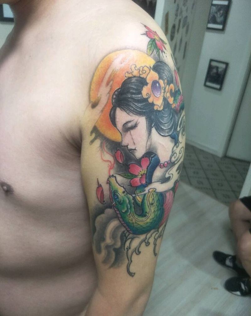 蛇姬纹身图片_手臂传统成品纹身图案